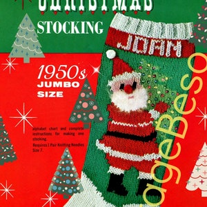 1950s Vintage Knit Pattern • STOCKING • Retro Christmas Knitting • Back has Two Dangling Ornaments • Watermarked PDF Only