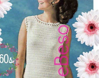 Dress CROCHET Pattern • Vintage 1960s Trellis Border Dress Crochet Pattern • Retro Ladies Summer Dress Pattern • Watermarked PDF Only