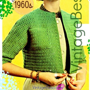 Jiffy Jacket Bolero Crochet Pattern • Vintage 1960s • Crocheted Casual Jacket • Retro • Super Cute Jacket • Watermarked PDF Only