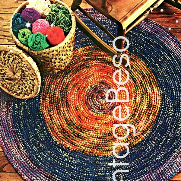 EASY RUG Crochet Pattern • Vintage 1970s • Round and Round Rug • Retro Pattern • Kitchen Bedroom Living Room • Watermarked PDF Only