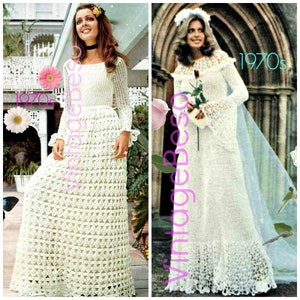 Maxi Dress CROCHET + KNITting Pattern Vintage 1970s Maxi Dress FREE Pattern Medieval Wedding Dress • Watermarked PDF Only