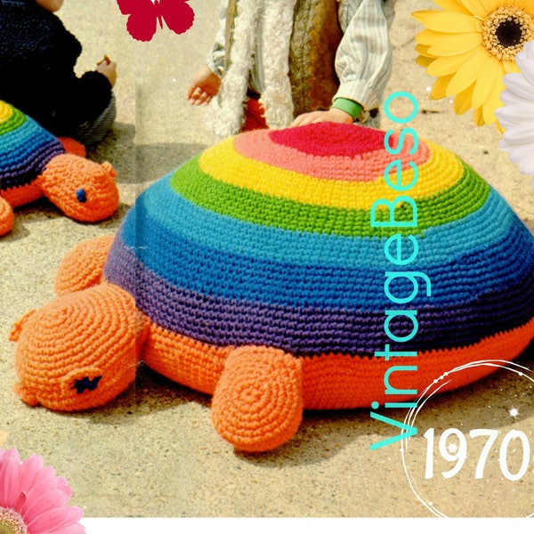 EASY Turtle Crochet Pattern • Floor Pillows •  2 Crochet Patterns • Vintage Turtle Floor Pillow for TV • Vintage 70s • Watermarked PDF Only