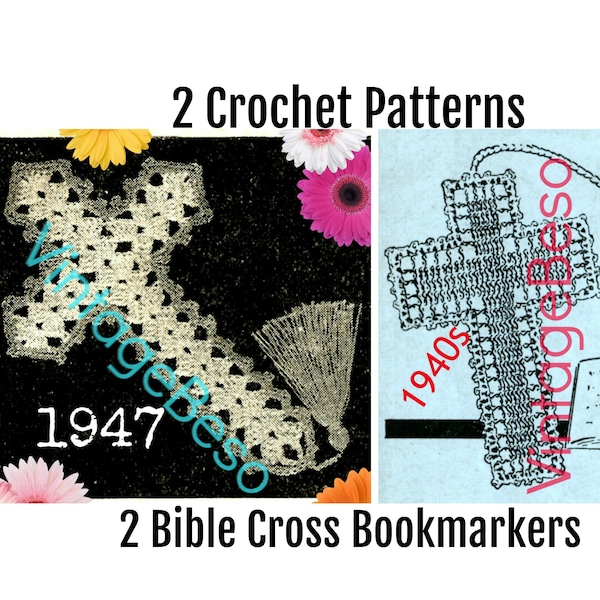 1940s Bible Cross Bookmark Crochet Pattern • vintage Crochet Bible Cross • Bible Bookmark • vintage Crochet Pattern • FILIGRANE PDF uniquement
