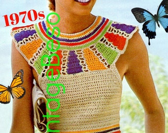 Sexy Egyptian Collar Halter Top Crochet Pattern • Retro Halter Pullover • Vintage 1970s Summer Top • Watermarked PDF Only