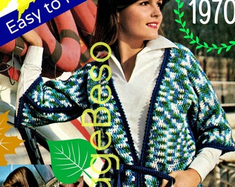 Easy 1970s Crochet Kimono Jacket Pattern (Watermarked PDF Only)