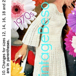Vintage 70s Crochet Dress Pattern • Bell Sleeve Retro Design (PDF Pattern)
