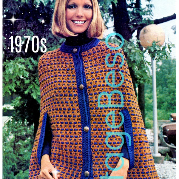 CAPE Crochet Pattern • Beginner Crochet Pattern • Woven Cape with Arm Slits • Simple to Create Ladies Two Tone Cape • Watermarked PDF Only