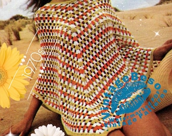 1970s Crochet Poncho Pattern • Vintage Beach Cover Up (Watermarked PDF)
