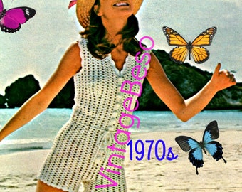 1970s Crochet Romper Pattern • Vintage Boho Playsuit (Watermarked PDF)
