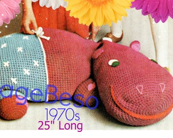 Hippopotamus Crochet Pattern • Giant Pillow • TV Floor Pillow • Retro 1970s Happy Hippo • Home Decor • Christmas • Watermarked PDF Only
