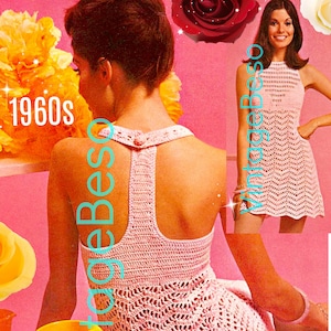Sweet + Sexy Dress Crochet Pattern • Vintage 60s Party Dress Crochet Pattern • Summer Cover Up Crochet Pattern Sweet • Watermarked PDF Only