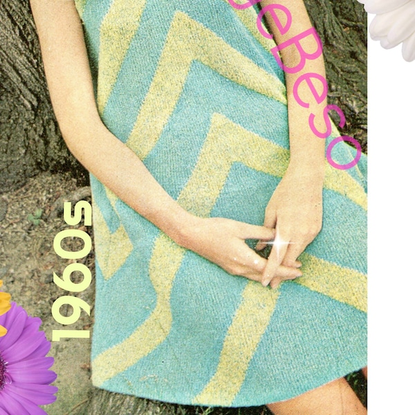 Dress Knitting Pattern • Trapeze Dress • Vintage 60s Gadabout Dress Mod • Figure Flattering Dress • Watermarked PDF Only