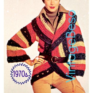 Crochet PATTERN BOHO Circle Wrap Cardigan • 70s Vintage Top Bohemian Clothing Jacket Sweater Hippie • Watermarked PDF Only