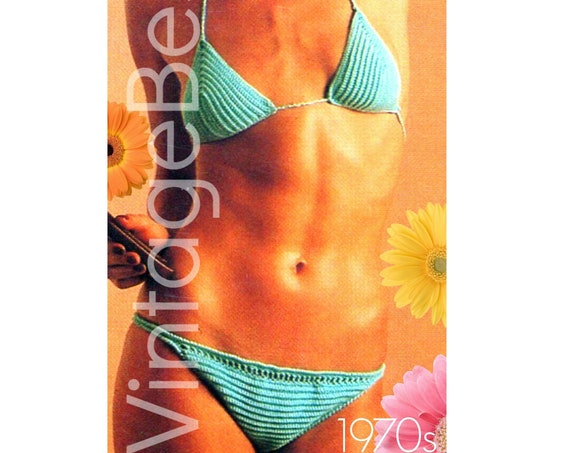 String Bikini Crochet PATTERN • Vintage 1970s • Bikini • Swimwear Top Bottom • 2 Piece Swim • Summer Wear • Watermarked PDF Only