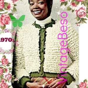 Patrón de chaqueta de ganchillo estilo años 70 • Abrigo corto de peluche • Solo PDF con marca de agua