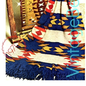 Navajo Afghan Knitting Pattern • Vintage 1970s Navajo Blanket • American Indigenous Indian Afghan • Vintage Beso • Watermarked PDF Only