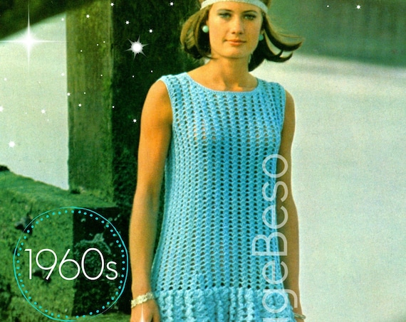 Dress Crochet PATTERN • 1960s Vintage Ladies Summer Boho Dress • Pop On for Summer Fun • Mod • Hippie • Festival • Watermarked PDF Only