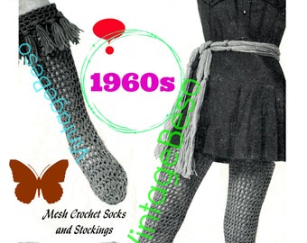 3 Crochet Patterns • Knee Socks Crochet Pattern + Stockings Crochet Pattern + Belt Crochet Pattern • 1960s • Watermarked PDF Only