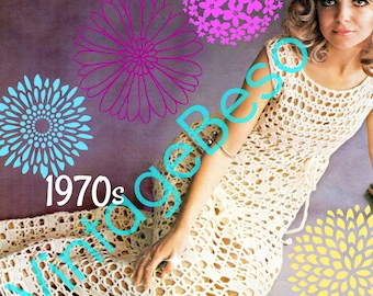 Robe longue romantique motif CROCHET • Motif PdF • Robe élégante pour femme au crochet motif numérique • Mariage • After Party • Vintage des années 1970