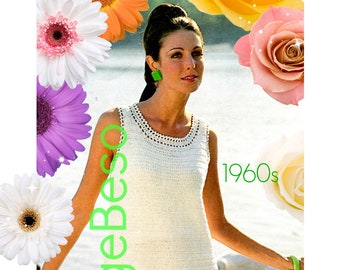 DRESS CROCHET Pattern • Retro 1960s Mod Dress Pattern • Ladies Summer wear • Party Dress • Women • Wedding Dress • Watermarked PDF Only