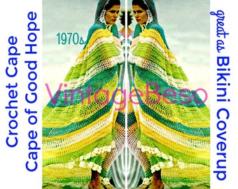 1970s Hooded Crochet Cape Pattern • Vintage Cover-Up • Watermarked PDF Only