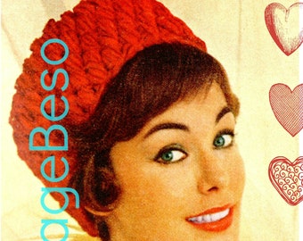1960s Red Pillbox Hat Crochet Pattern • Vintage Style • Watermarked PDF Only