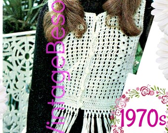 Vest Crochet Pattern • Vintage 1970s Long Fringe Vest CROCHET Pattern • top bohemian hippie • Watermarked PDF Pattern • Digital Download