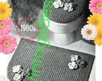 Retro 1960s Crochet Bathroom Rug & Lid Cover Pattern (Watermarked PDF Only)