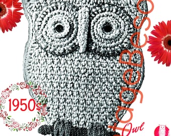 Owl Crochet Potholder • Night Owl • Vintage Crochet Pattern • Kitchen Decoration • Crochet Potholder • Owl on Perch • Watermarked PDF Only