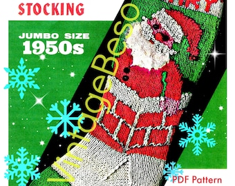 Vintage Santa Christmas Stocking Knitting Pattern • 1950s Bucilla #7678 • Watermark PDF Only