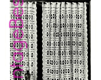 Privacy CURTAINs Vintage Crochet PATTERN  and FREE PAttERN Bird 1960s Home Crochet Pattern Bohemian Decor • Watermarked PDF Only