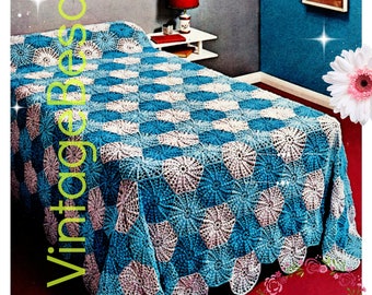 Afghan Crochet PATTERN • Vintage 1960s Single Bedspread Similiar to Granny Square Pattern Piece by Piece VintageBeso • Watermarked PDF Only