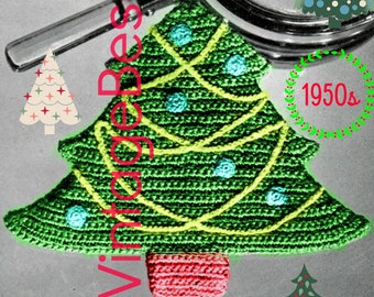 Christmas Tree Potholder Crochet Pattern • 1950s Classic Christmas • Crochet Christmas • Watermarked PDF Only