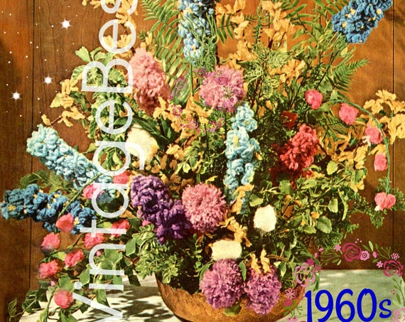 1960s Flower Bouquet Craft Instructions + Bee Knitting Pattern • Vintage Craft • Vintage 1960s Flower Arrangement • Watermarked PDF Only
