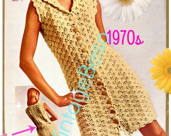 Rare Dress Crochet Pattern • Vintage 1970s Ladies Summer Wear is a Delightful SCALLOP DRESS • Watermarked PDF Only