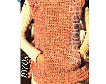 Tabard Crochet Pattern • Vintage 1970s • Tweedy Tabard with Front Pouch Pocket Crochet Pattern VintageBeso • Watermarked PDF Only
