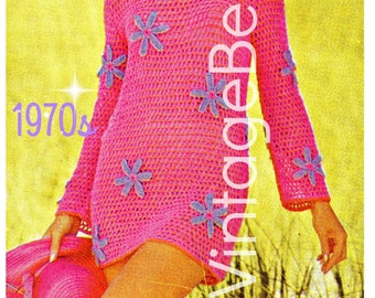 1970s Crochet Beach Dress Pattern • Ladies Summer Wear (Watermarked PDF)