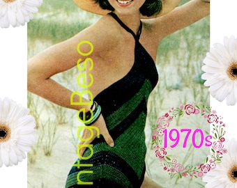 1970er Jahre Häkelanzug-Muster • Retro Diamond Maillot • Nur PDF mit Wasserzeichen