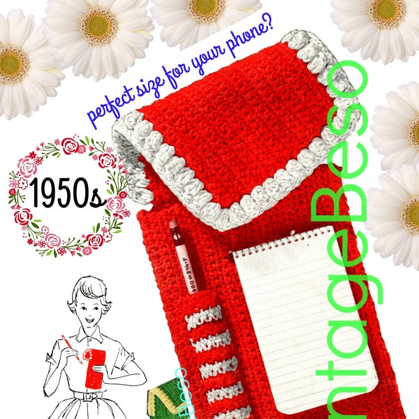 Case Crochet Pattern • PDF • Retro 1950s Notepaper Pencil Case • Watermarked PDF Only