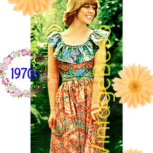 Dress SEWING Pattern • Vintage 70s EASY Sew Dress • Bare Shoulder Pinafore Dress • American Beauty • Watermarked PDF Only