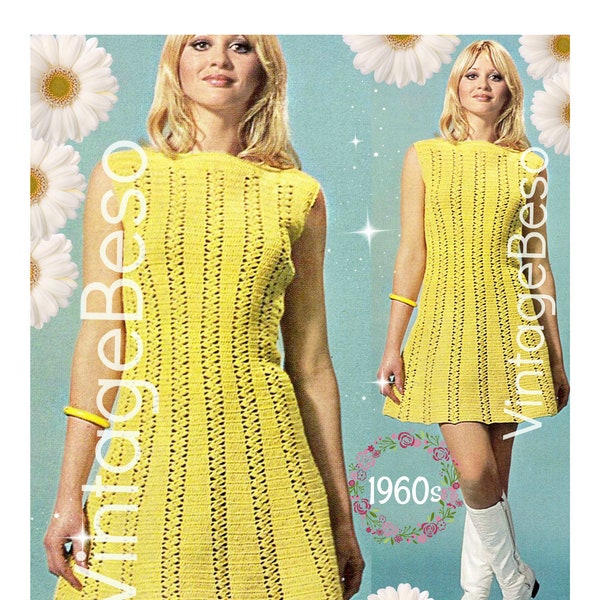 Dress Crochet Pattern • Yellow Flame Dress • Vintage 1960s • Summer Sass for Sexy Lady • Peekaboo Dress Pattern • Watermarked PDF Only