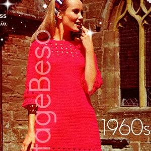 BEGINNER Dress Crochet Pattern • Easy • Rare Hard to Find • Ladies Summer Wear • Mod • Lace Style • 1960s Shift Party • Watermarked PDF Only