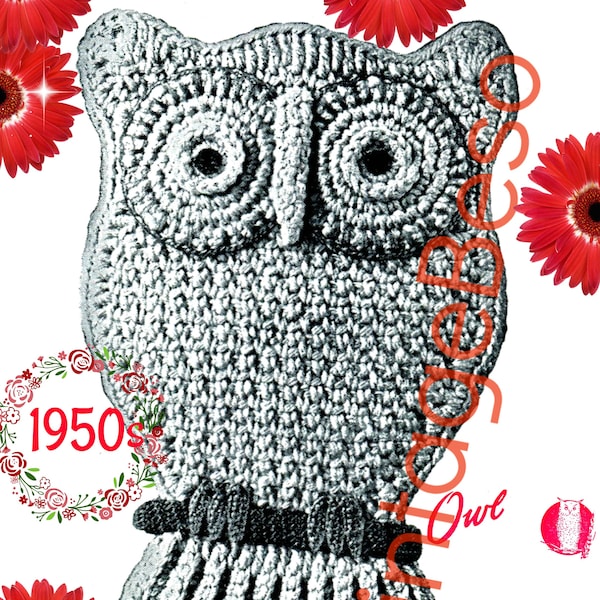 Owl Crochet Potholder • Night Owl • Vintage Crochet Pattern • Kitchen Decoration • Crochet Potholder • Owl on Perch • Watermarked PDF Only