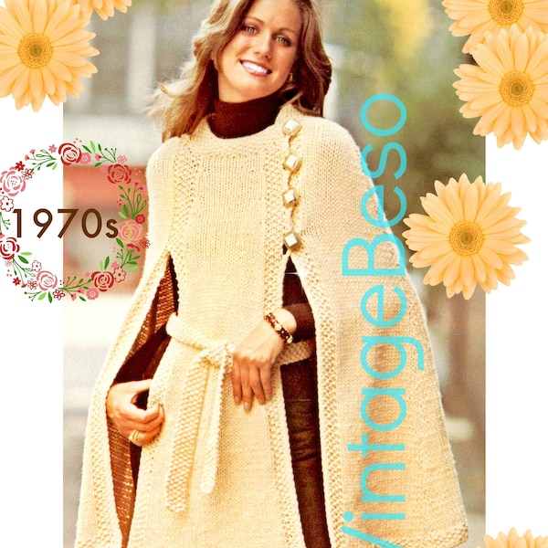 Panel Cape KNITTING Pattern • Belted Cape Knitting Pattern • Vintage Knitting Pattern • Comfortable Scoop Neckband • Watermarked PDF Only