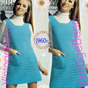Vintage 1960s Pinafore Dress Häkelanleitung • Ärmelloser Pullover • PDF Nur mit Wasserzeichen