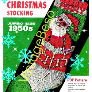Classic Christmas Knitting Pattern • STOCKING Pattern • Bucilla #7678 • Watermarked PDF Only • 1950s Vintage Knit Pattern • Retro