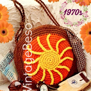 Sun Rays Bag Crochet Pattern • 1970s Vintage Bag • Sunburst with Strap • Handbag • Easy • Retro Fun Tote • Watermarked PDF Only