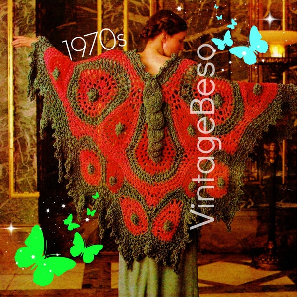 CROCHET Pattern • Unique Big Butterfly Shawl Crochet Pattern • Vintage 1970s • Butterfly Butterfly Don't Fly Away • Watermarked PDF Only