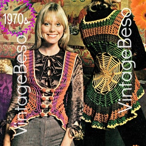 Sexy Boho Crochet Pattern • Vintage Spider Web Waistcoat • 1970s Festival Style Vest • Fits Bust 32 to 34 & 36 to 38 • Watermarked PDF Only