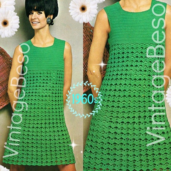 Dress Crochet Pattern • Vintage 1960s Summer Peekaboo Dress • Crochet Pattern • Simply Dishy Dress • Mod • Sleeveless • Watermarked PDF Only